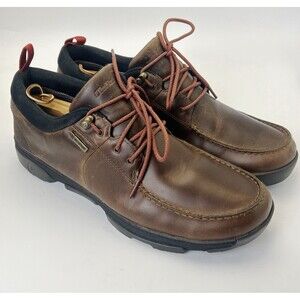 OluKai Makoa Shoes Mens Sz 13 Brown Leather Waterproof Lace Up Non-Marking Soles